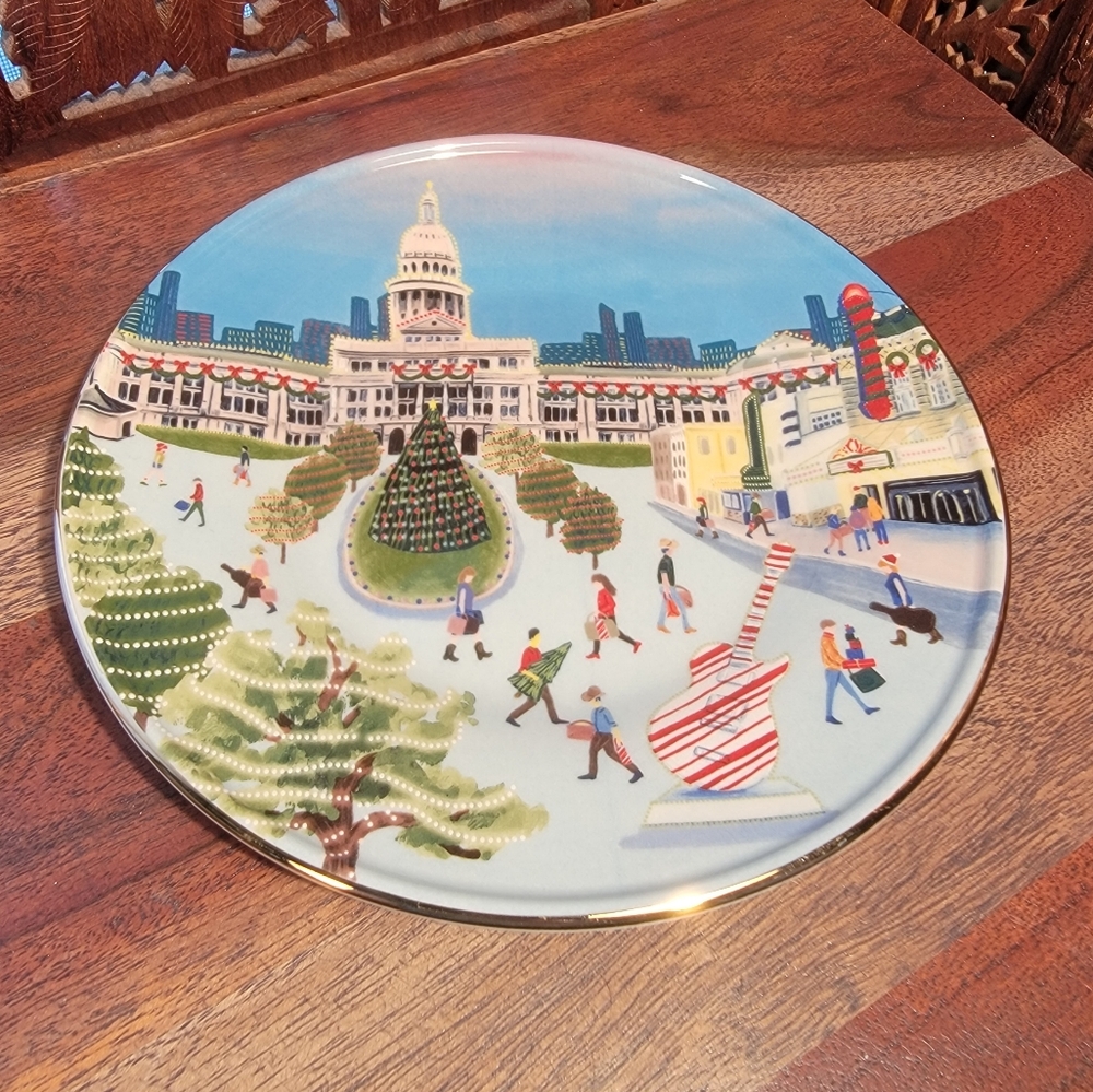 NWT Anthropologie Holiday In The City Stoneware Dessert Plate 8.25" Austin